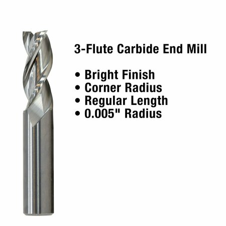 Sowa High Performance Cutting Tools 1DiaX1 Shank 0005 Radius 3Flute Reg Lngth Corner Radius Aluminum Green Series Carbide End Mill 153168